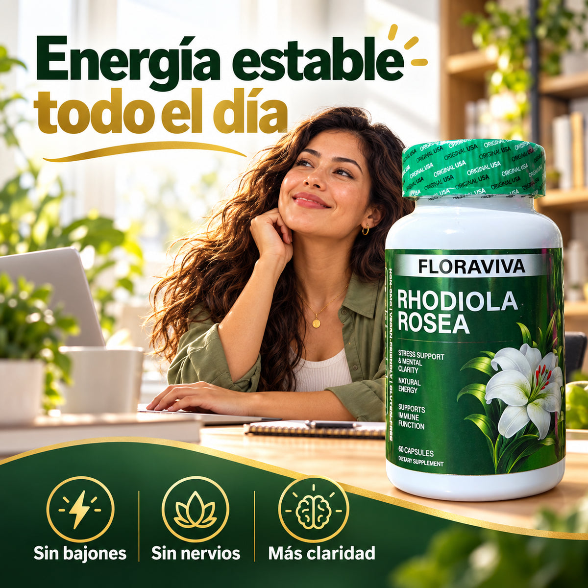 Floraviva Rhodiola Rosea | Recupera tu energía, combate el cansancio y afronta el día con más enfoque y menos estrés.