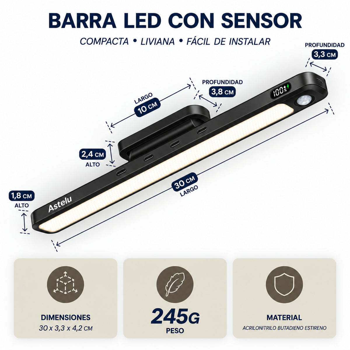 Barra LED Inteligente con Sensor de Movimiento
